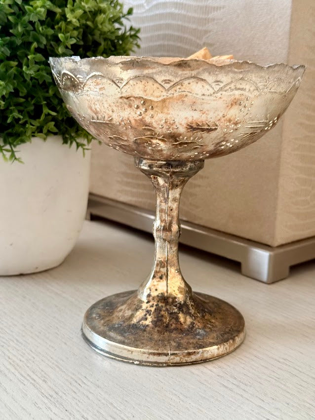 Burnt Gold Mercury Glass Pedestal Bowl