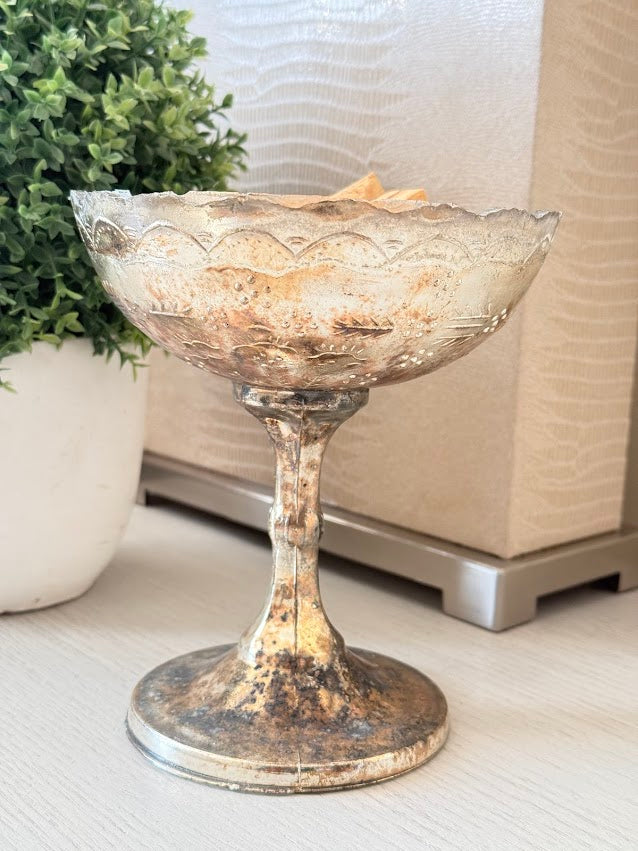 Burnt Gold Mercury Glass Pedestal Bowl