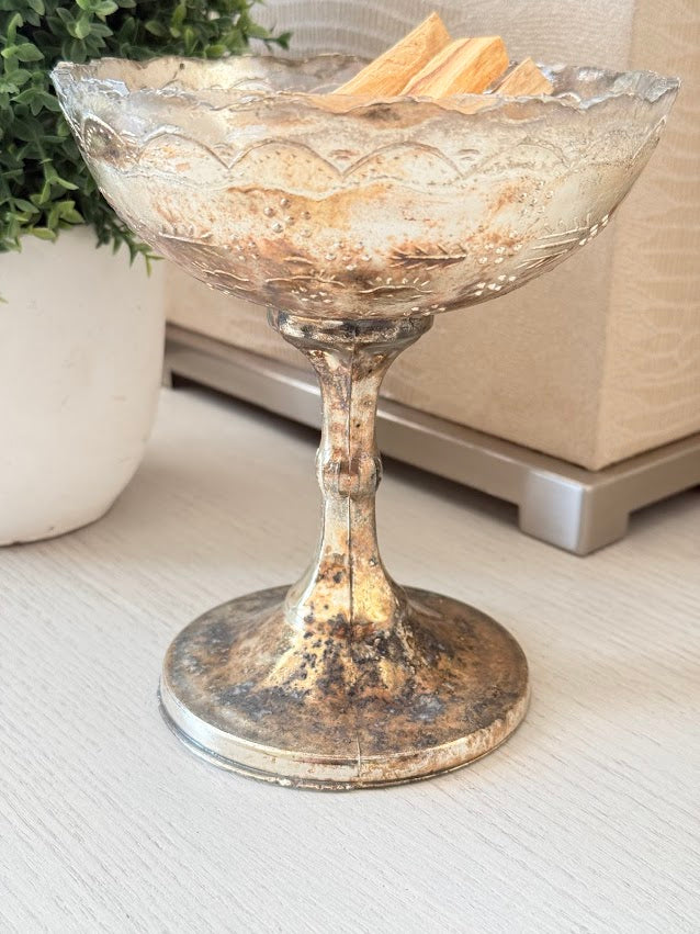 Burnt Gold Mercury Glass Pedestal Bowl