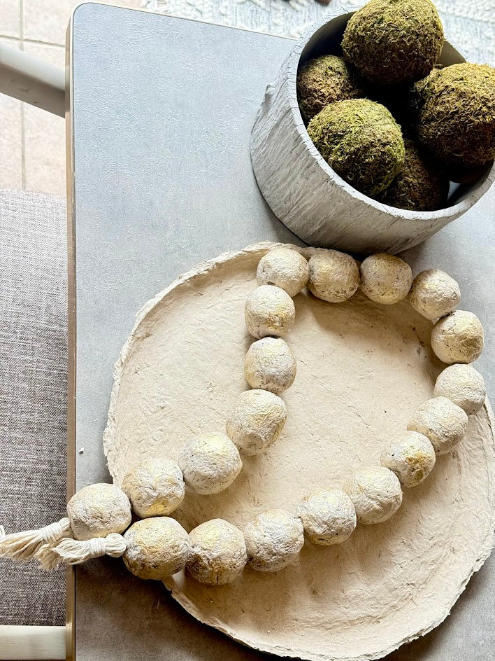 Handmade Paper Mache Decorative Garland Beads – Stone Beige & Gold
