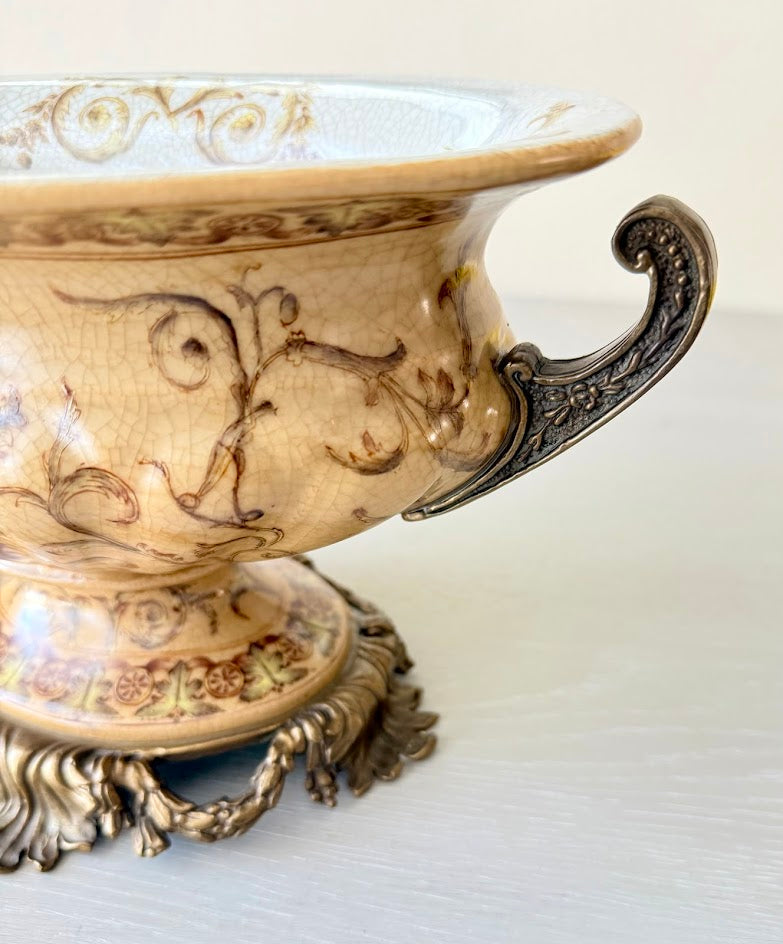Ornate Decorative Urn Bowl – Vintage-Style European Compote with Handles
