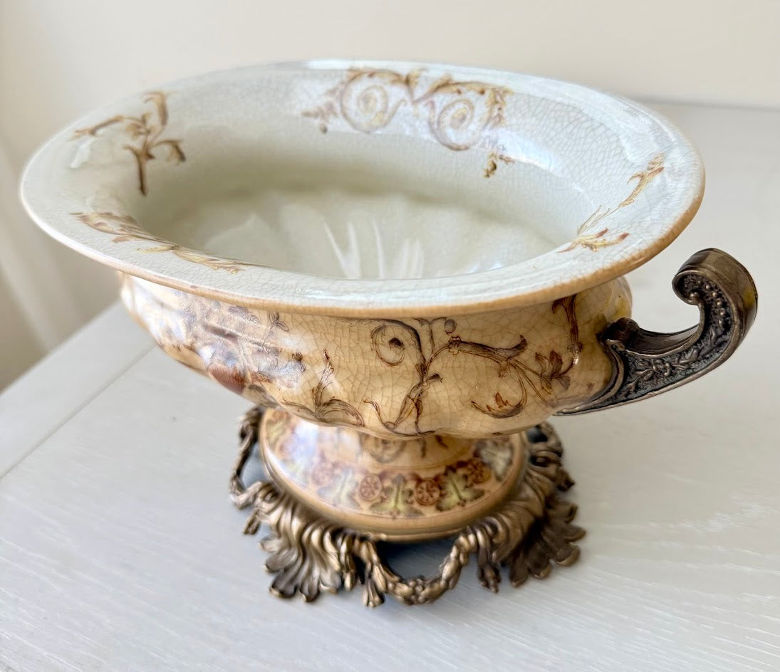 Ornate Decorative Urn Bowl – Vintage-Style European Compote with Handles