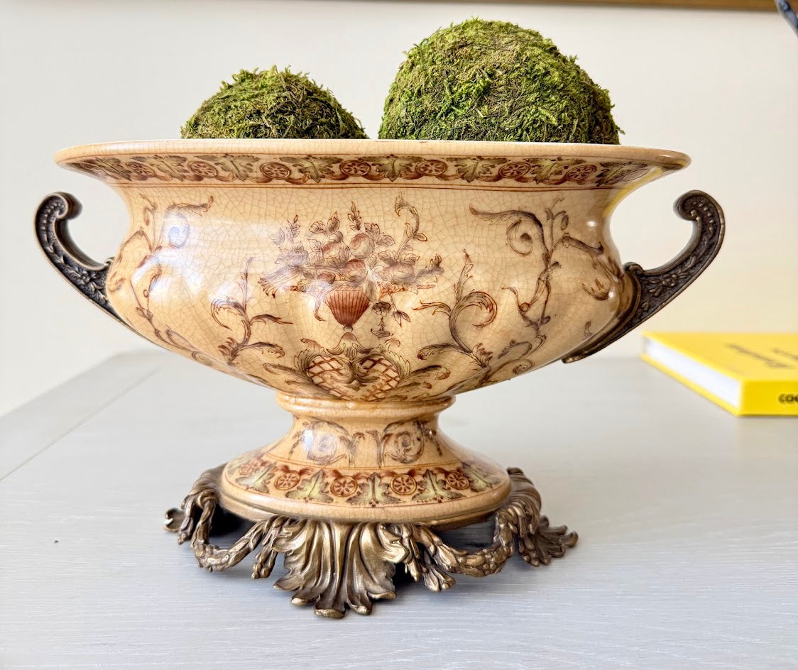 Ornate Decorative Urn Bowl – Vintage-Style European Compote with Handles